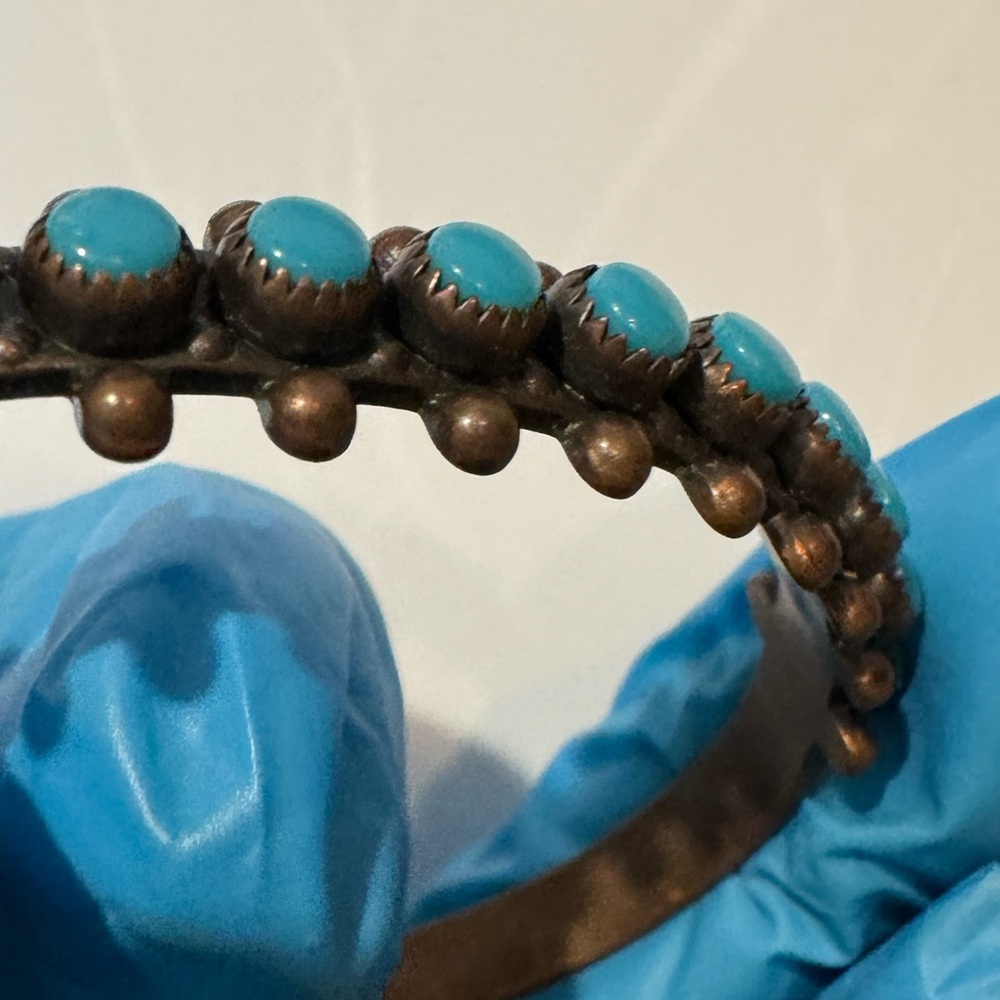 Genuine Turquoise Copper Cuff Bracelet Handmade Southwest Bracelet - Picture 4 of 16